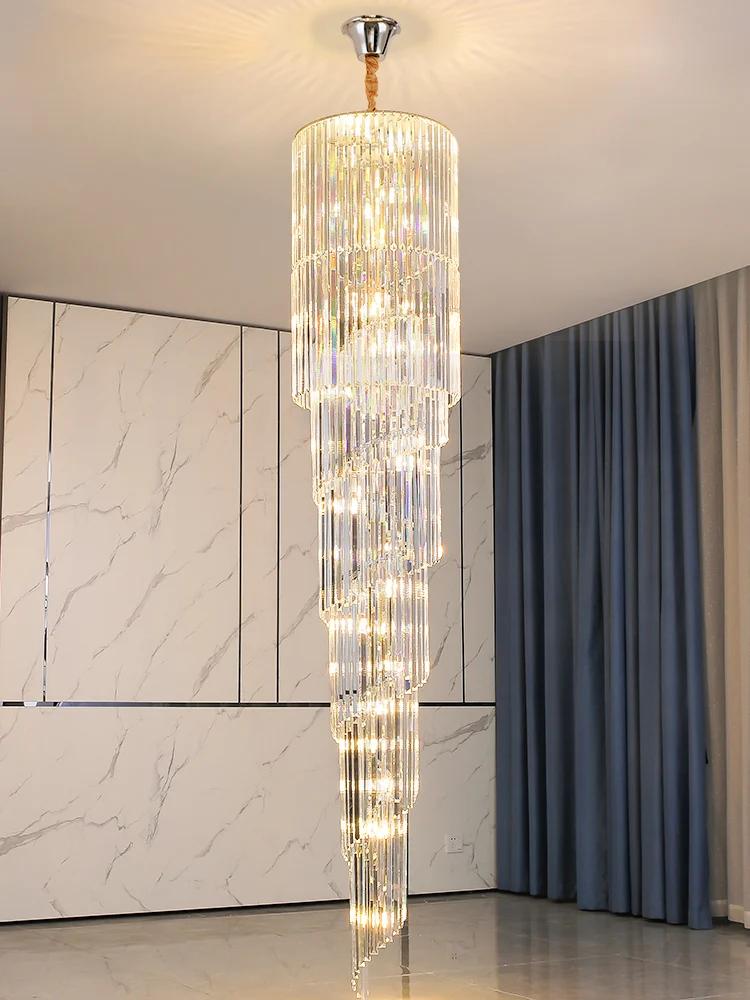 Modern Luxury Crystal Chandelier lighting LED Living Room Chrome fixtures Staircase Rotating Hoem decor Hanging ligh